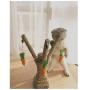 Kungfu Cat Scratching Post Tree, Straw Rope Vertical Climbing Frame Nice Branch Shape Scratching Pole Interactive Cat Toy with Detachable 3 Woven Carrots for Kitten Hamster