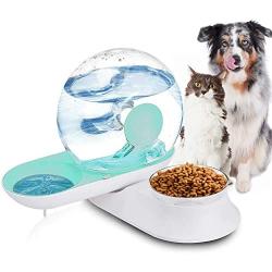 Lucky-M Double Dog Cat Water and Food Bowl Set, Detachable Transparent Bowl Automatic Water Dispenser Snail-Shaped Bottle Pet Feeder for Small Medium Size Dog Cat 2.8L