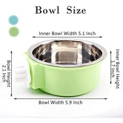N/H 2 Pcs Dog Crate Water Bowl No Spill, Removable Dog Food Bowls, No Spill Dog Bowl for Crate, Stainless Steel Crate Water Bowl Hanging Food Water Feeder Coop Cup for Pet (Green, Blue)