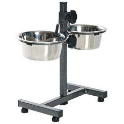 King International Super Dog Adjustment Feeding Stand U Type with 2 Bowls H-Base Double Bowl Stand Two Stainless Steel Removable Bowls
