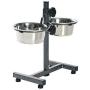 King International Super Dog Adjustment Feeding Stand U Type with 2 Bowls H-Base Double Bowl Stand Two Stainless Steel Removable Bowls