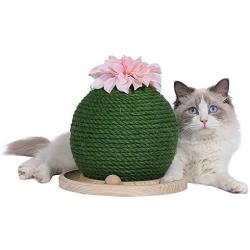 metropet Cat Tree with Scratching Post, Durable Sisal Rope Cactus Cat Scratcher with Pink Decorative Flowers for Small Medium Large Adult Cats Kittens Green