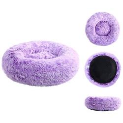 Mictovin Round Donut Dog Bed Cat Beds, Gradient Color Plush Calming Pet Bedding, Marshmallow Faux Fur Cat Bed Pillow Cuddler for Small Dogs (20'' x 20'', Purple)