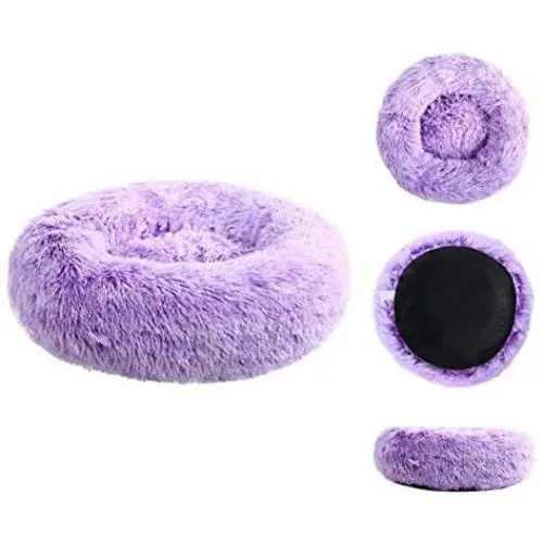Mictovin Round Donut Dog Bed Cat Beds, Gradient Color Plush Calming Pet Bedding, Marshmallow Faux Fur Cat Bed Pillow Cuddler for Small Dogs (20'' x 20'', Purple) Mictovin Round Donut Dog Bed Cat Beds, Gradient Color Plush Calming Pet Bedding, Marshmallow Faux Fur Cat Bed Pillow Cuddler for Small Dogs (20'' x 20'', Purple)