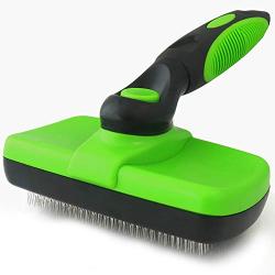 Pet Brush Self Cleaning Slicker Brush – 2019 for Dogs and Cats Including Easy Self-Cleaning Button, Soft Designed Grip Hand, Eliminates Loose Undercoat & Tangles Shedding & Hairballs(Green)