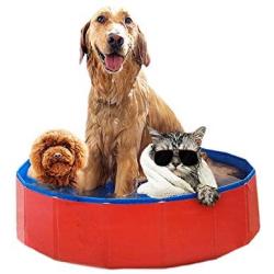 None Brand PetsBark Foldable Dog Swimming Pool, Hard PVC Placstic Pet Bathing Tub, Collapsible Kiddie Outdoor Swimming Pool for Pets, Dogs, Cats, Kids, Red and Blue Send Randomly