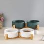 LIONWEI LIONWELI Ceramic Cat Dog Bowl Dish with Wood Stand No Spill Pet Food Water Feeder Cats Medium Dogs