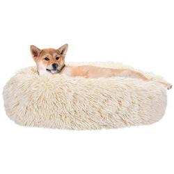 SlowTon Dog Calming Bed, Ultra Soft Donut Cuddler Nest Warm Plush Dog Cat Cushion with Cozy Sponge Non-Slip Bottom for Small Medium Pets Snooze Calm Sleeping Indoor, Machine Washable