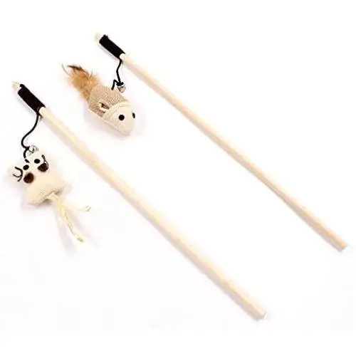 Lian yi Wood Wand Stick for Cat Catcher Teaser Mouse Toy for Pet Kitten Jumping Train Aid Fun Stick Teaser Toy Cute Interactive Toy