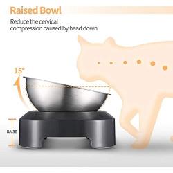 Vekonn Elevated Cat Bowl, Cat and Small Dog Food Bowl Stand, Stainless Steel Cat Food Bowl, Healthy Eating Posture and Ergonomics for Pets, Non Slip No Spill
