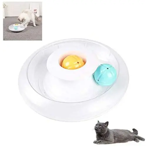 Tylu UFO Style Cat Turntable Toy Amusement Park Disk Tumbler Base with Two Colorful Catnip Ball Interactive Kitten Fun Mental Exercise Puzzle Toys Interactive Cat Ball Toy Suitable for Multiple Cats Tylu UFO Style Cat Turntable Toy Amusement Park Disk Tumbler Base with Two Colorful Catnip Ball Interactive Kitten Fun Mental Exercise Puzzle Toys Interactive Cat Ball Toy Suitable for Multiple Cats