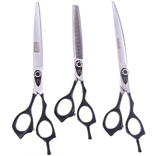 ShearsDirect 40 3 Tooth Blender Shear Set, Includes 8.0-Inch Straight, 8.0-Inch Curved and 7.0-Inch