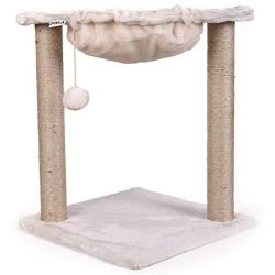 PINA Cat Tree Tower with Hammock Bed and Scratching Post, Dangling Pom-Pom, 3-in-1 Cat Scratching Post, Pet Bed Scratch Lounge Furniture for Cats, Beige Flannel