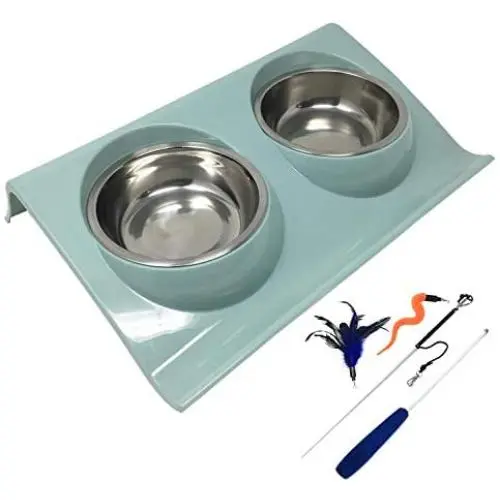 Pet Fit For Life Double Cat Dog Bowl Pet Feeding Station Stainless Steel No Spill Food and Water Bowls for Cats Kittens Small Dogs and Puppies Pet Fit For Life Double Cat Dog Bowl Pet Feeding Station Stainless Steel No Spill Food and Water Bowls for Cats Kittens Small Dogs and Puppies