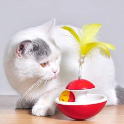 ocijf179 Cat Toy Cats Kitten Tumbler Rolling Feather Bell Ball Toy Play Interactive Pet Supplies - Red