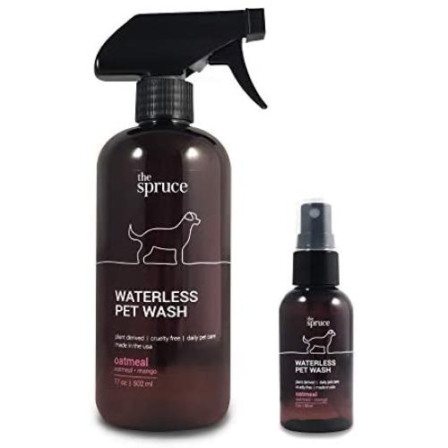 The Spruce Waterless Pet Wash, No Rinse Moisturizing Shampoo for Pets - Daily Pet Care - Cleaning, Cleansing, and Conditioning for Dogs, Puppies, and Cats - 17 oz & 2 oz Combo