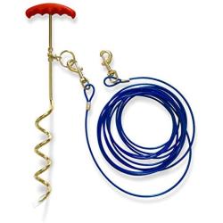 Prankish-Pet Dog Stake with Tie Out Cable - The Complete Tether System for Small to Medium Pets to Play in The Yard, Camping, or Outdoors