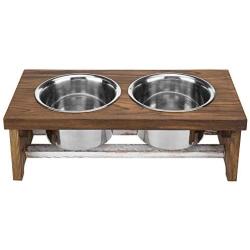 MyGift 5 Inch Height Burnt Wood Small Pet Dog Cat Elevated Raised Feeder Stand with 4 Removable Stainless Steel Bowls