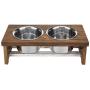 MyGift 5 Inch Height Burnt Wood Small Pet Dog Cat Elevated Raised Feeder Stand with 4 Removable Stainless Steel Bowls