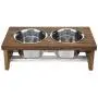 MyGift 5 Inch Height Burnt Wood Small Pet Dog Cat Elevated Raised Feeder Stand with 4 Removable Stainless Steel Bowls MyGift 5 Inch Height Burnt Wood Small Pet Dog Cat Elevated Raised Feeder Stand with 4 Removable Stainless Steel Bowls