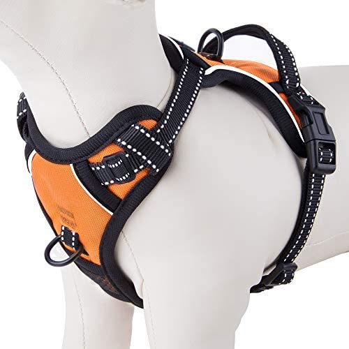 PHOEPET No Pull Dog Harnesses for Small Puppies Reflective Adjustable Front Clip Vest with 2 Metal Leash Attachment Hooks Soft Handle (S, Orange)