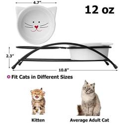 Y YHY Cat Food Bowls, Raised Cat Bowls for Food and Water, Ceramic Cat Bowls Elevated, Cat Dishes for Cat or Small Dogs,12 Ounces, Cute Cat Design, Dishwasher Safe