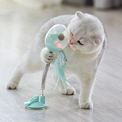 ocijf179 Cat Spring Ball Toy Tumbler Swinging Spring Ball Flash Teasing Toy with Bell Feather Cat Pet Toy - Green