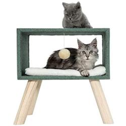 Furrytail Scandinavian Style Elevated Cat Bed, Super Soft Plush & Chenille Fabric with Solid Wood Frame Legs and Teasing Ball, Modern Raised Cat Sofa Chair Furniture