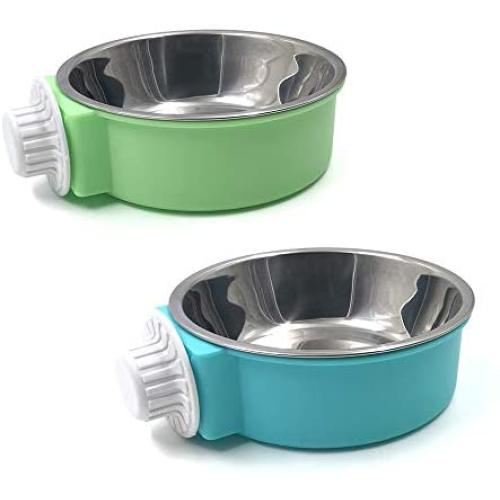 N//A 2Pcs Crate Dog Bowl, Removable Stainless Steel Hanging Pet Cage Bowl, Pet Food Water Bowl for Cat Puppy Bird Rabbit