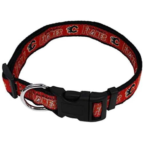 Pets First NHL Calgary Flames Collar for Dogs & Cats, Large. - Adjustable, Cute & Stylish! The Ultimate Hockey Fan Collar!