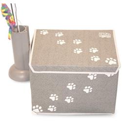 Feline Ruff Large Dog Toys Storage Box and Cat Teaser Wand Holder Bundle. 16'' x 12'' inch Pet Toy Storage Basket with Lid and a Unique Cat Toy Storage Solution