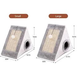 SJINC Cat Cave Bed & Scratcher Pads Soft Lining Triangle Kitten House with with Fluffy Ball Hanging and Sisal Clawing Board Scratch Pad