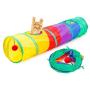 2PCS Cat Rainbow Tunnel Pet Tube Foldable Amusement Kitten Toy Indoor Outdoor 1PC Cat Feather Toy Interactive Stick Cat Toy Pet Toy with Bells and Pompoms (Pink and Blue)