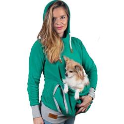 Pet Pouch Hoodie Small Pet Carrier - Dog Cat Pouch Hoodie Sweatshirt Kangaroo Pocket Holder - No Ears - Womens Fit