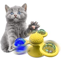 【The Newest 2021】Windmill Cat Toy Interactive Cat Toy with Suction Cup and Light Balls Bells Portable Turntable Massage Scratch Hair Brush Funny Kitty Gift Cat toys for indoor cats Interactive