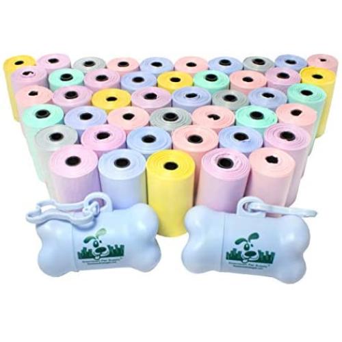Downtown Pet Supply Dog Pet Waste Poop Bags with 2 Leash Clips and Dispensers (Bags: 520, 740, 1000, or 2200, Colors: Rainbow, Rainbow with Paw Prints, Blue, Black, Black Paw Prints, Pink, Purple)