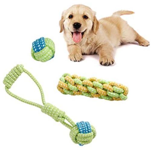 Pet Dogs Cotton Rope Chew Toys Interactive Tug of War Ball Toys for Puppies Teething Clean Aggressive Chewers 3 in 1 Set …