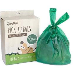 ZippyPaws - Dog Poop Pick-Up Bags, Large Strong Waste Bags with Easy-Tie Handles, Measures 14.5 Inch by 5.5 Inch - Green, 210 Count