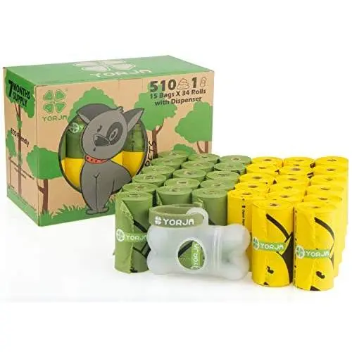 YORJA Dog Poop Bags, 510 Poopy Bags with Dispenser Holder, Extra Thick and Strong, 100% Leak Proof Biodegradable Pet Waste Bags YORJA Dog Poop Bags, 510 Poopy Bags with Dispenser Holder, Extra Thick and Strong, 100% Leak Proof Biodegradable Pet Waste Bags