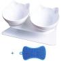 Double Cat Bowl with Raised Stand, 15°Tilted Anti-Slip Cat Food and Water Pet Feeding Bowls, Protect Pets Cervical Vertebra, Detachable Pet Bowl for Cats and Small Dogs with a Dish Washing Brush
