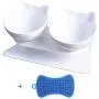 Double Cat Bowl with Raised Stand, 15°Tilted Anti-Slip Cat Food and Water Pet Feeding Bowls, Protect Pets Cervical Vertebra, Detachable Pet Bowl for Cats and Small Dogs with a Dish Washing Brush Double Cat Bowl with Raised Stand, 15°Tilted Anti-Slip Cat Food and Water Pet Feeding Bowls, Protect Pets Cervical Vertebra, Detachable Pet Bowl for Cats and Small Dogs with a Dish Washing Brush