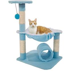 Cat Tree, Kitten Activity Tower, with Scratching Post Cozy Hammock and Tunnel, Tall Perch and Dangling Ball Toy, Plush Covered Pet Condo