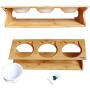 Petsoigné Cat Bowls Pet Dining Table with Raised Slope Wooden Stand Elevated Pet Bowls with Oblique Stand for More Comfortable Eating for Cats, Dogs, Kitten and Puppy (Treble Bowl, Ceramics)