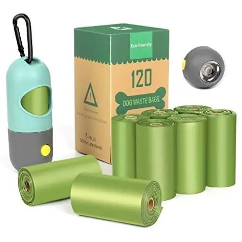 Dog Poop Bags Dispenser with Built-in LED Flashlight and Leash Clip, Home Compostable Pet Waste Bags, Leak-Proof, Eco-Friendly Poop Bags for Dogs