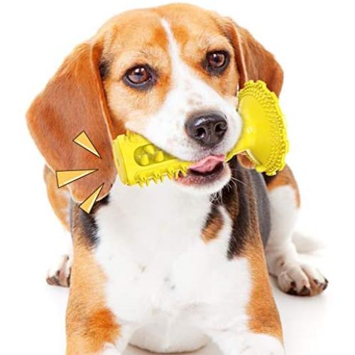 USWT Squeaky Dog Toys Super Bite-Resistant Suction Cup Dog Float Toy Dogs Supplies Pet Chew Molar Stick Toothbrush That Brush Teeth by Himself New Material (Yellow)