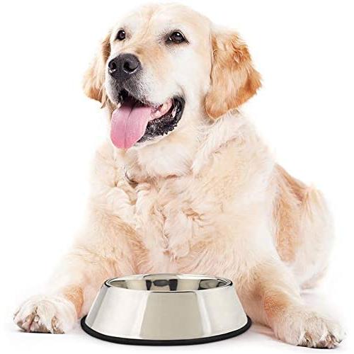 SunGrow Extra Large No Spill Feeding Bowl for Dogs and Cats, 14.3-inches Wide, 3.5-inches Deep, 11.4-inches in Diameter, Stainless Steel Vessel with Non-Slip Rubber Base