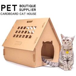 hdee Pet Cat Furniture, Corrugated Foldable Pet House Tower Condo Apartment, with Cat Scratcher Cardboard, Pet Club for Cats & Kittens, Available in Multiple Styles