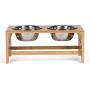 PETUPPY Bamboo Elevated Pet Feeder(7'' Tall),Raised Dog Bowls,Elevated Dog Feeder with 2 Stainless Steel Bowls for Food and Water,for Medium/Large Dogs.