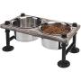 MyGift Torched Wood & Industrial Metal Elevated Double Pet Feeder Stand with 2 Stainless Steel Bowls