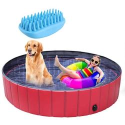 pedy Dog Swimming Pool with Brush, Collapsible Pet Bath Pool Foldable Bathing Tub Kiddie Pool for Dogs Cats and Kids